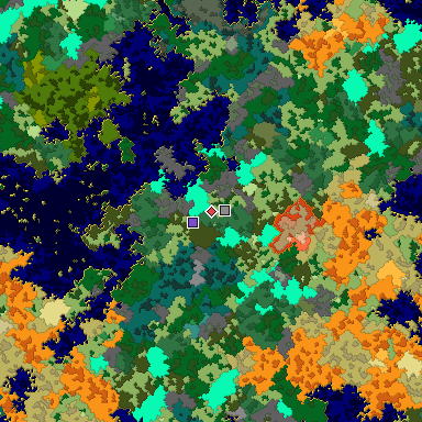 Predicted biome map of Java 1.16 seed 3092195607484864926 around estimated spawn