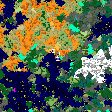 Predicted biome map of Java 1.16 seed -6771294771153151434 around estimated spawn