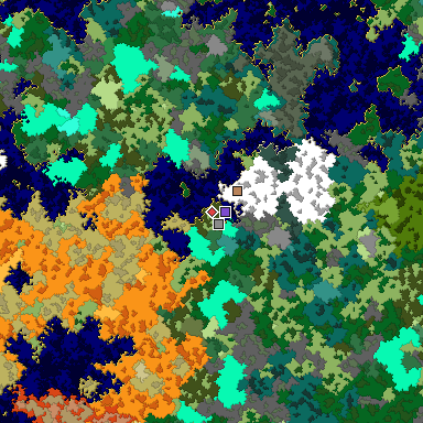 Predicted biome map of Java 1.16 seed -1597606862428722240 around estimated spawn