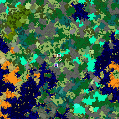 Predicted biome map of Java 1.16 seed -2010001654438942838 around estimated spawn