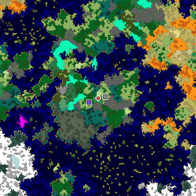 Predicted biome map of Java 1.16 seed 6712336578398142081 around estimated spawn