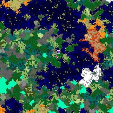 Predicted biome map of Java 1.16 seed 8528862859136511041 around estimated spawn