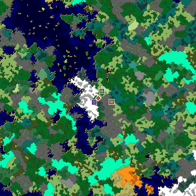 Predicted biome map of Java 1.16 seed -7946071657321901690 around estimated spawn