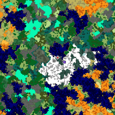 Predicted biome map of Java 1.16 seed -2264005708334157350 around estimated spawn