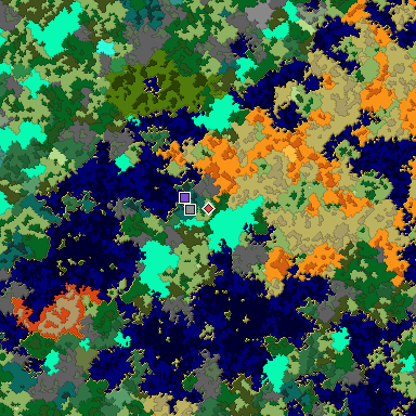 Predicted biome map of Java 1.16 seed 2611895149191795574 around estimated spawn