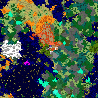 Predicted biome map of Java 1.16 seed -5388154148102615176 around estimated spawn