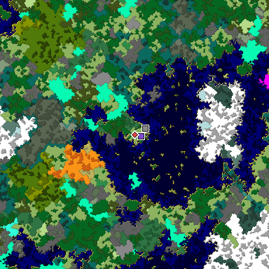 Predicted biome map of Java 1.16 seed -2788589343876588751 around estimated spawn