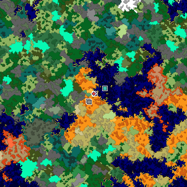 Predicted biome map of Java 1.16 seed 4133804475357671760 around estimated spawn