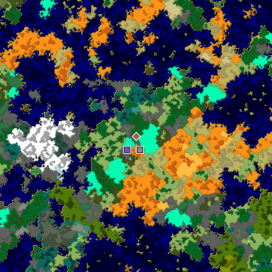 Predicted biome map of Java 1.16 seed -140247995565118218 around estimated spawn