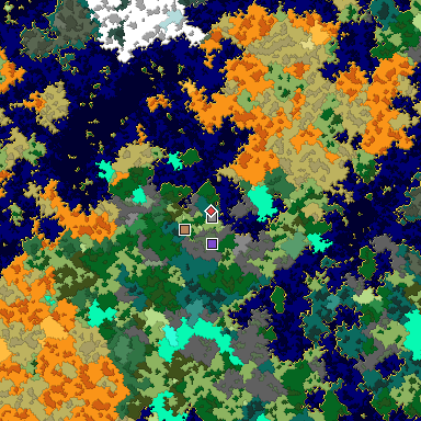 Predicted biome map of Java 1.16 seed -1727244893586577788 around estimated spawn
