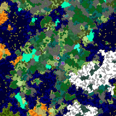 Predicted biome map of Java 1.16 seed -5119310505529738738 around estimated spawn