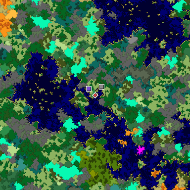 Predicted biome map of Java 1.16 seed -3004591324673484254 around estimated spawn