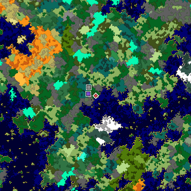 Predicted biome map of Java 1.16 seed 4102388998662870852 around estimated spawn
