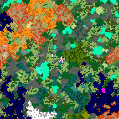 Predicted biome map of Java 1.16 seed -1751501957215082776 around estimated spawn