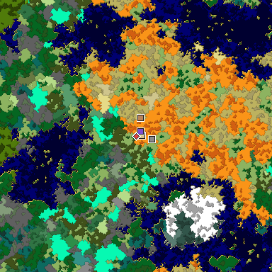 Predicted biome map of Java 1.16 seed -1518900906069567670 around estimated spawn