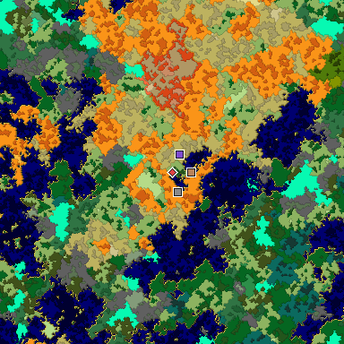 Predicted biome map of Java 1.16 seed -6167343723189003044 around estimated spawn