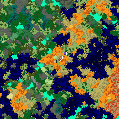 Predicted biome map of Java 1.16 seed -8352716781021895943 around estimated spawn
