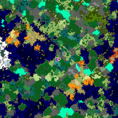 Predicted biome map of Java 1.16 seed -230965512513707827 around estimated spawn