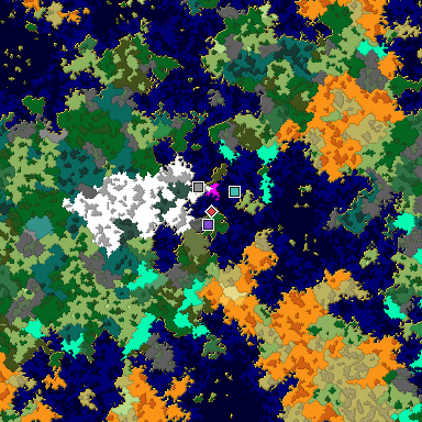 Predicted biome map of Java 1.16 seed 9202206221359535607 around estimated spawn