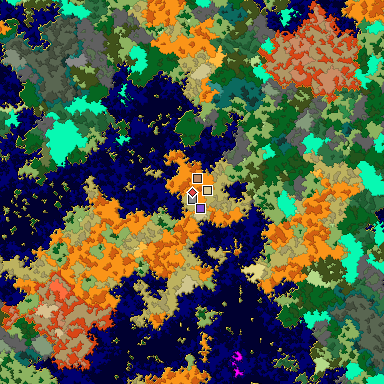 Predicted biome map of Java 1.16 seed -2059437238841930090 around estimated spawn
