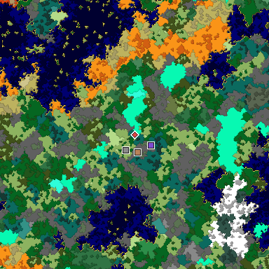 Predicted biome map of Java 1.16 seed 5566084255483729249 around estimated spawn