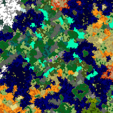 Predicted biome map of Java 1.16 seed 135431384286413891 around estimated spawn