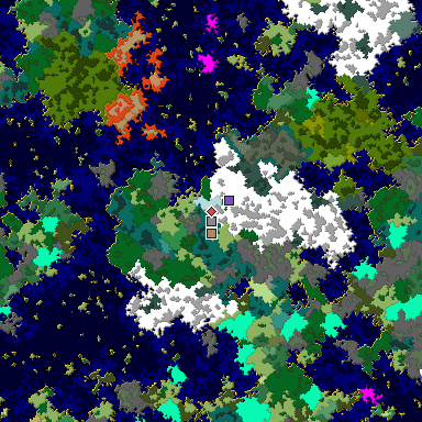 Predicted biome map of Java 1.16 seed 8363772497094263726 around estimated spawn