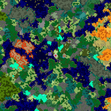 Predicted biome map of Java 1.16 seed 1876143450563559437 around estimated spawn