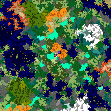 Predicted biome map of Java 1.16 seed -1301582973463182689 around estimated spawn