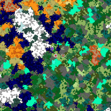 Predicted biome map of Java 1.16 seed 6614592939055914927 around estimated spawn