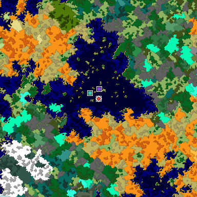 Predicted biome map of Java 1.16 seed -5464112139899087189 around estimated spawn