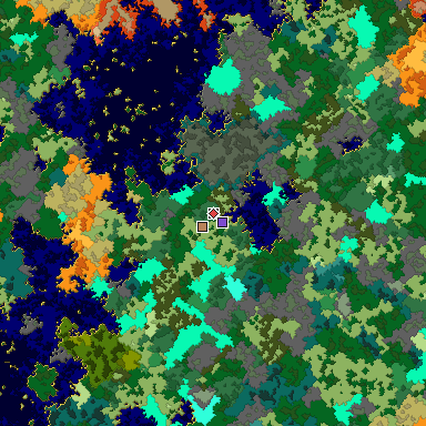 Predicted biome map of Java 1.16 seed 5964652048110003791 around estimated spawn