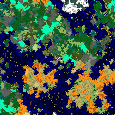 Predicted biome map of Java 1.16 seed 2272552604900435704 around estimated spawn