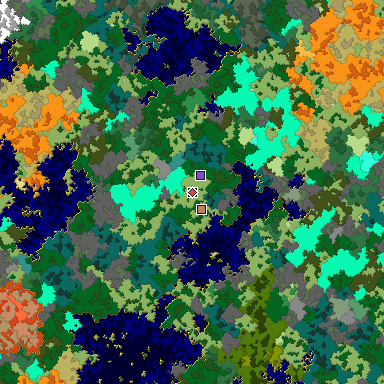 Predicted biome map of Java 1.16 seed -2089139639288175051 around estimated spawn