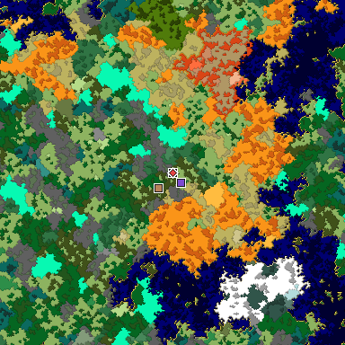 Predicted biome map of Java 1.16 seed -6330148053163323062 around estimated spawn