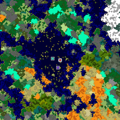 Predicted biome map of Java 1.16 seed 4420952845598677426 around estimated spawn
