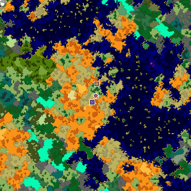 Predicted biome map of Java 1.16 seed 6846549770728500489 around estimated spawn