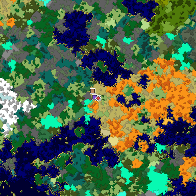 Predicted biome map of Java 1.16 seed -6627920360723898057 around estimated spawn