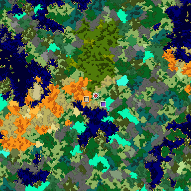 Predicted biome map of Java 1.16 seed -6991281631458118053 around estimated spawn