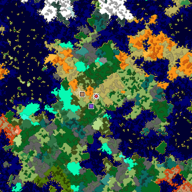 Predicted biome map of Java 1.16 seed 8062389610660833172 around estimated spawn