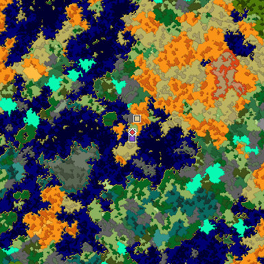 Predicted biome map of Java 1.16 seed -463446642613578647 around estimated spawn