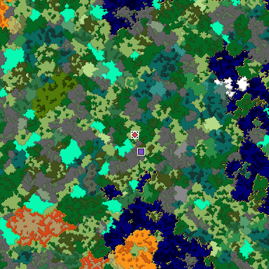 Predicted biome map of Java 1.16 seed -4031009589508664743 around estimated spawn