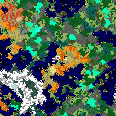Predicted biome map of Java 1.16 seed -6741690014620411276 around estimated spawn