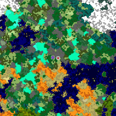 Predicted biome map of Java 1.16 seed 1869484560856332523 around estimated spawn