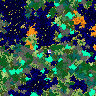Predicted biome map of Java 1.16 seed 494037925881880883 around estimated spawn