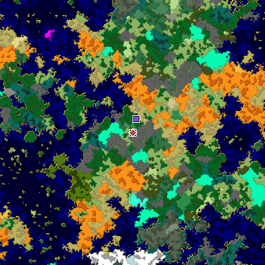 Predicted biome map of Java 1.16 seed -3715064200887399260 around estimated spawn