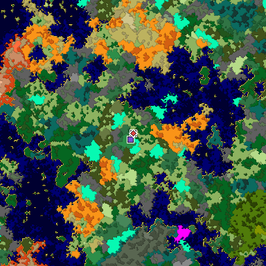 Predicted biome map of Java 1.16 seed -7535509886987827580 around estimated spawn
