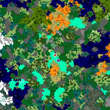Predicted biome map of Java 1.16 seed 7947957440800116282 around estimated spawn