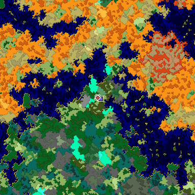 Predicted biome map of Java 1.16 seed -5670281666427611760 around estimated spawn