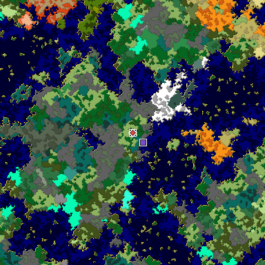 Predicted biome map of Java 1.16 seed 3899490790498106946 around estimated spawn